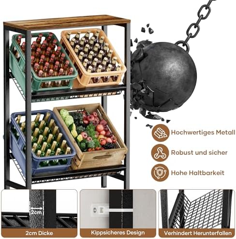 HFHOME Getränkekistenregal aus stabilem Metall mit verstellbarem Holzablage – Ideal für Küche, Keller und Garage!