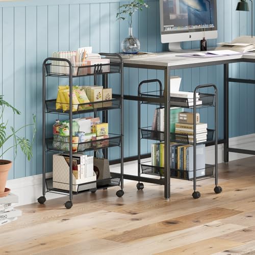 WELDUN Rollwagen mit 4 Ebenen – Mobiler Gitteraufbewahrungswagen für Küche und Wohnzimmer, Weiß