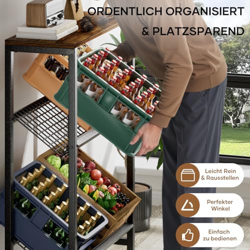 HFHOME Getränkekistenregal aus stabilem Metall mit verstellbarem Holzablage – Ideal für Küche, Keller und Garage!