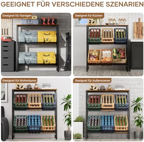 HFHOME Getränkekistenregal aus stabilem Metall mit verstellbarem Holzablage – Ideal für Küche, Keller und Garage!