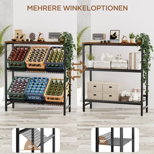 HFHOME Getränkekistenregal aus stabilem Metall mit verstellbarem Holzablage – Ideal für Küche, Keller und Garage!