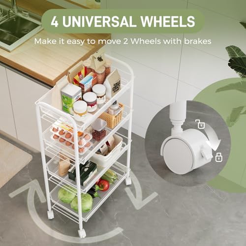 WELDUN Rollwagen mit 4 Ebenen – Mobiler Gitteraufbewahrungswagen für Küche und Wohnzimmer, Weiß