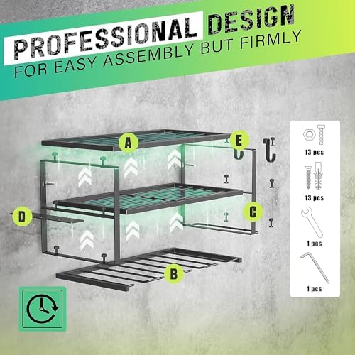 WELDUN Werkzeughalterung für Schlagbohrschrauber – 3 Ebenen Werkzeugregal für Garage und Werkstatt, mit seitlichem Schra