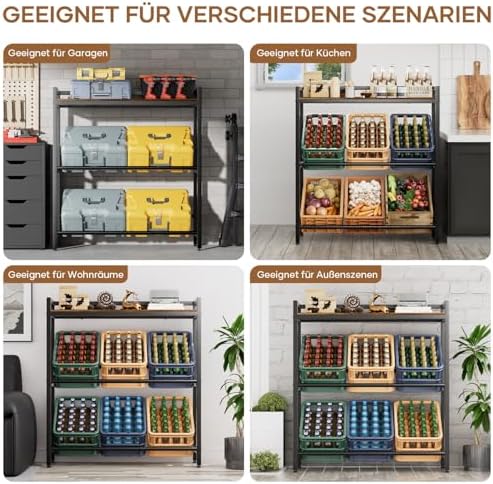 HFHOME Getränkekistenregal aus stabilem Metall mit verstellbarem Holzablage – Ideal für Küche, Keller und Garage!