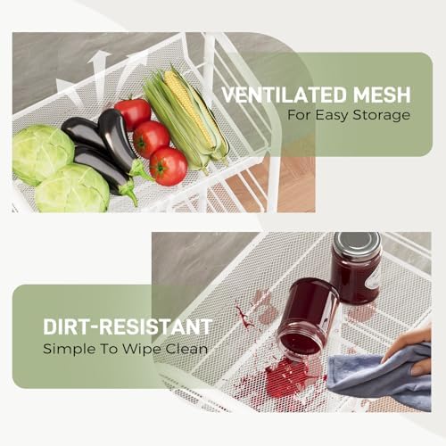 WELDUN Rollwagen mit 4 Ebenen – Mobiler Gitteraufbewahrungswagen für Küche und Wohnzimmer, Weiß