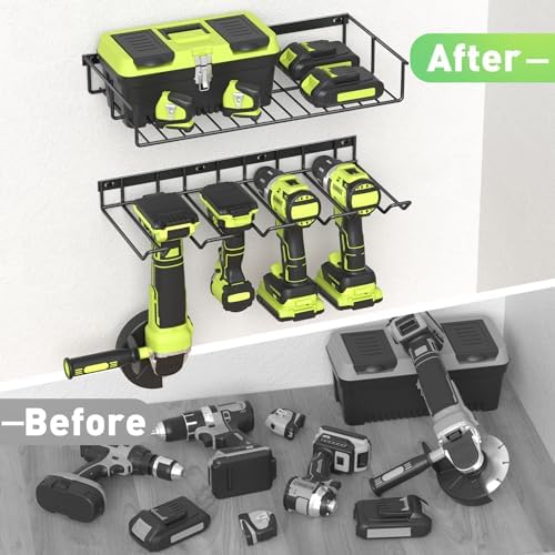 WELDUN Werkzeughalterung für Schlagbohrschrauber – 3 Ebenen Werkzeugregal für Garage und Werkstatt, mit seitlichem Schra
