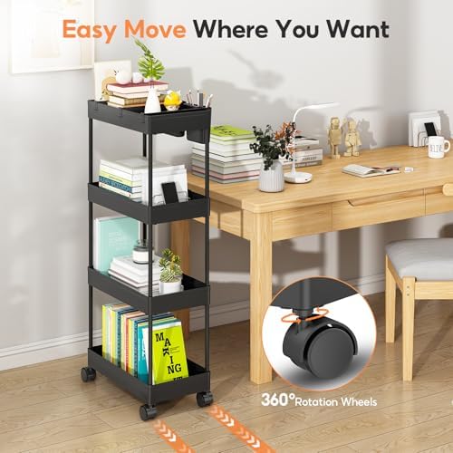 3PCS 4 Ebenen Aufbewahrungswagen mit Rollen - Platzsparender minimalistischer Badezimmerwagen für Bad & Küche, Schwarz