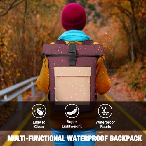 Lekeinchi Rolltop Rucksack für Damen & Herren – Wasserdichter Laptoprucksack mit 17 Zoll Fach für Reisen, Uni & Arbeit -
