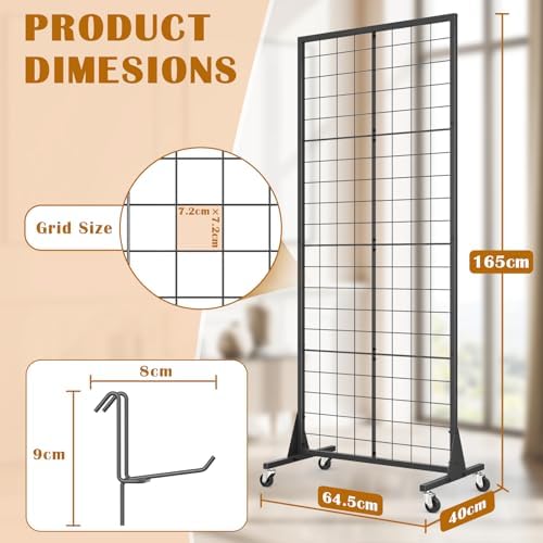 WELDUN Gitter Pinnwand mit Rädern – Flexible Fotowand mit Haken für kreative Präsentationen überall
