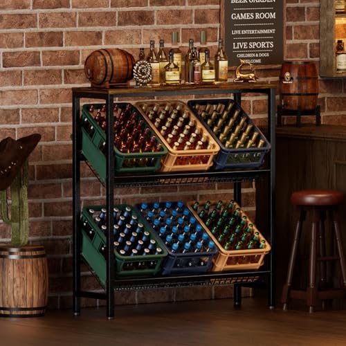 HFHOME Getränkekistenregal aus stabilem Metall mit verstellbarem Holzablage – Ideal für Küche, Keller und Garage!