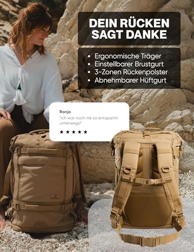 RS RUGSAK Explorer | Wasserabweisender Rolltop Rucksack für Herren & Damen | 30–40L Laptop und Weekender für Arbeit, Uni