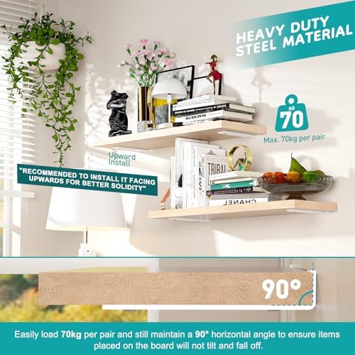 2 Stück robuste Regalhalter 15cm aus Metall mit Schrauben, 70 Kg Tragkraft, ideal für die Wohnraumgestaltung, Schwarz