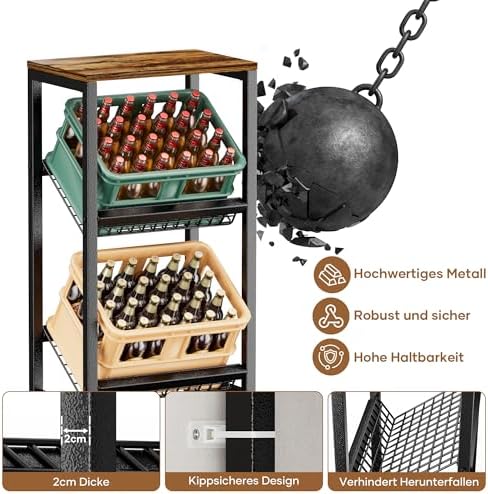 HFHOME Getränkekistenregal aus stabilem Metall mit verstellbarem Holzablage – Ideal für Küche, Keller und Garage!