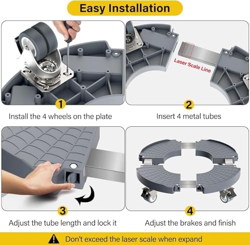 WELDUN Pflanzenroller mit 200KG Tragkraft, Ø 40-54 cm, feststellbar, ideal für Innen- & Außenbereich, 2er Set, Grau
