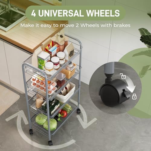 WELDUN Rollwagen mit 4 Ebenen – Mobiler Gitteraufbewahrungswagen für Küche und Wohnzimmer, Weiß