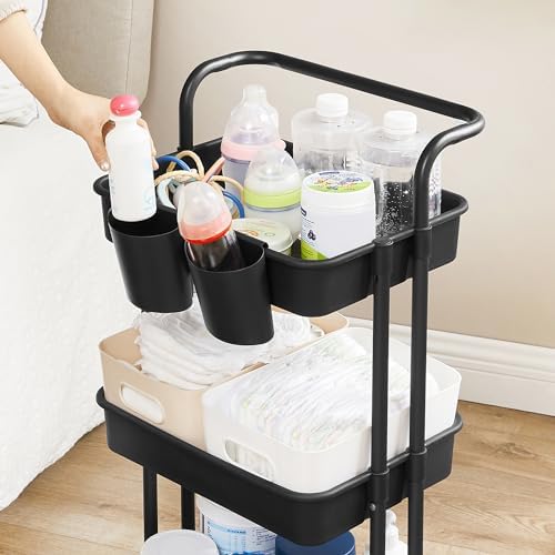 SONGMICS Servierwagen 3 Ebenen mit Griff und Bremsen – Idealer Küchenwagen für Schlafzimmer und Wohnzimmer, leicht aufzu
