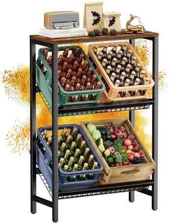 HFHOME Getränkekistenregal aus stabilem Metall mit verstellbarem Holzablage – Ideal für Küche, Keller und Garage!