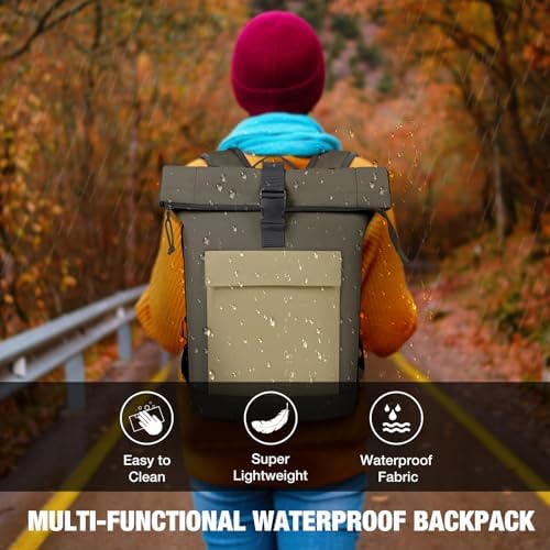 Lekeinchi Rolltop Rucksack für Damen & Herren – Wasserdichter Laptoprucksack mit 17 Zoll Fach für Reisen, Uni & Arbeit -